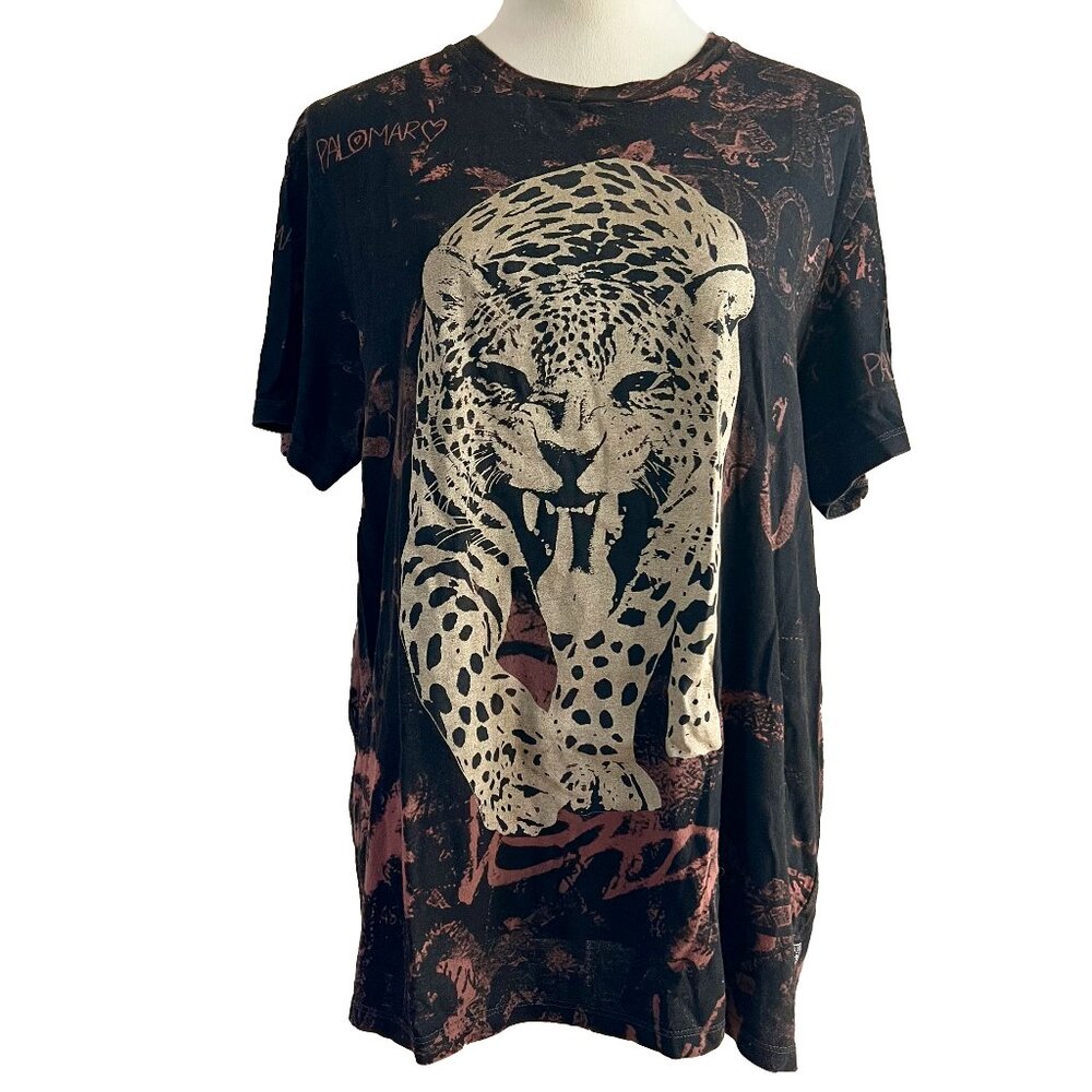 GUESS Eco Collection Leo Graffiti Tee Leopard Brown Black Men's Streetwear L